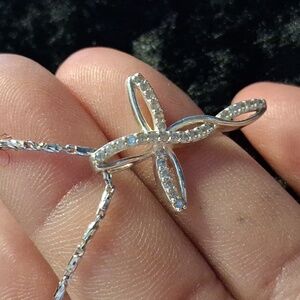 Sterling Silver 925 Forever Cross Pendant Necklace On Link Chain Italy 22 In